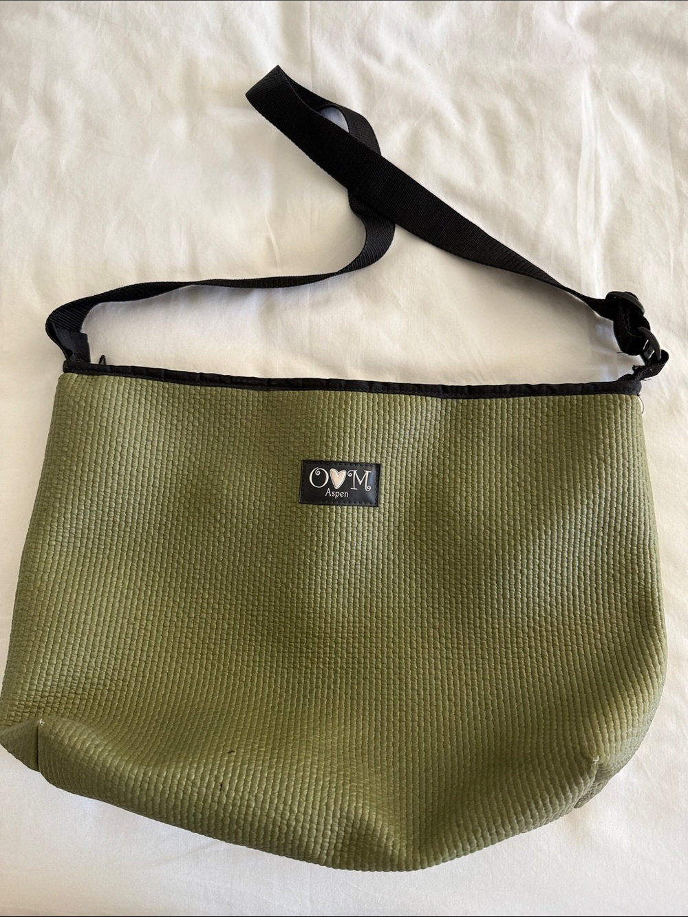 Olive Green Crossbody Bag with Adjustable Black Strap-Made w/Recycled Yoga mat!
